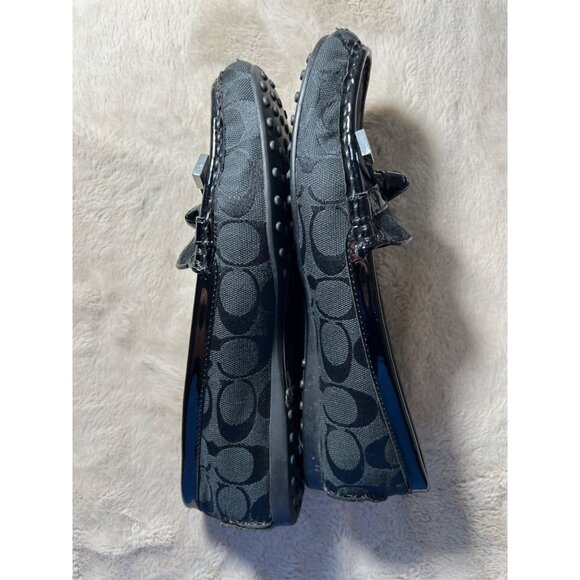 Coach Womens Black Monogram Canvas & Patent Leather Loafers Size 9.5 - Picture 1 of 15